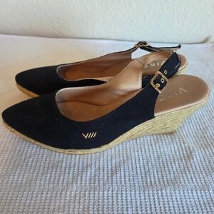 Viscata Barcelona Black Suede Espadrille Wedge Sandals Peep Toe Made in Spain 39